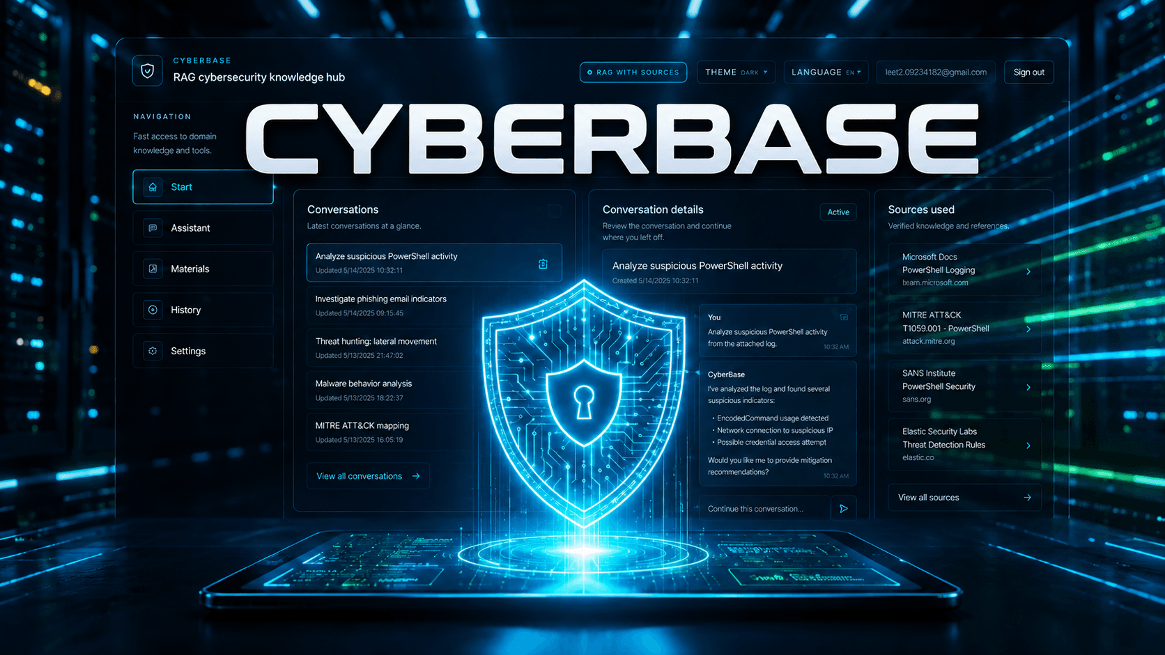 CyberBase — RAG Knowledge Platform — desktop website view