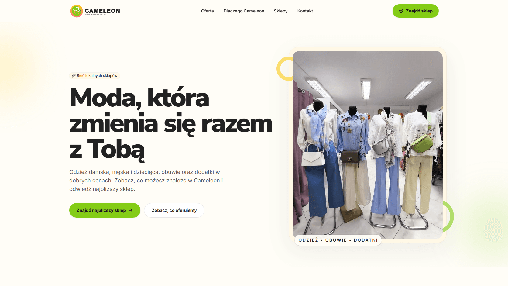 Cameleon — sieć sklepów odzieżowych — widok strony